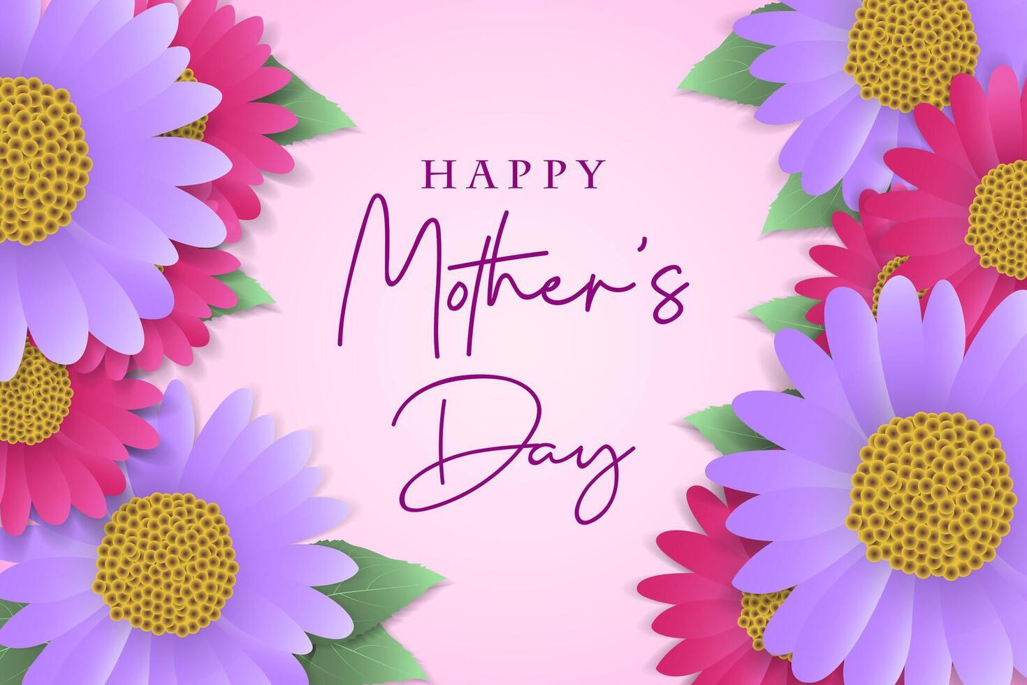 Mothers day greeting card with pink and purple flowers vector