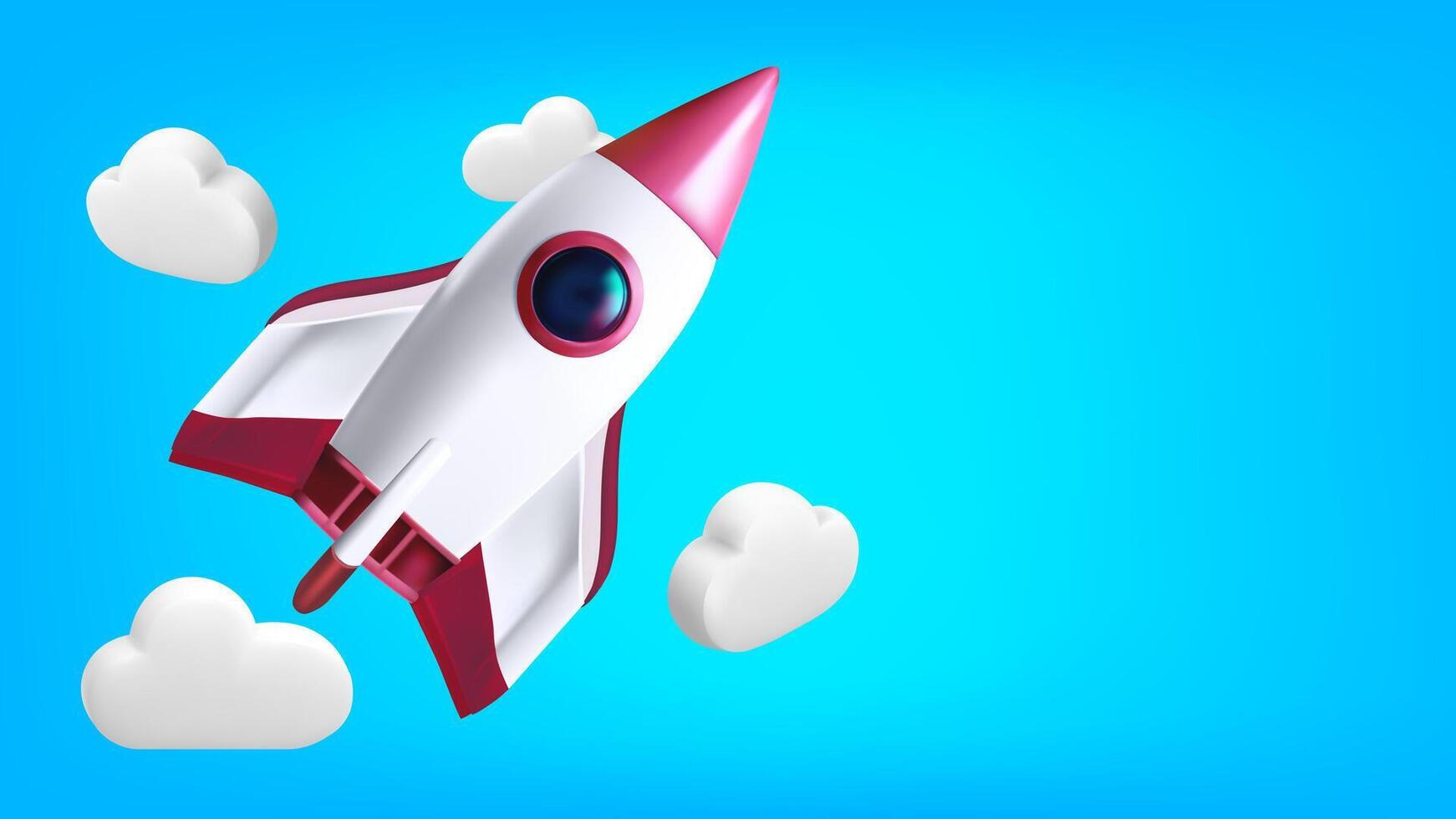 Children's day with rocket and Clouds blue background. vector