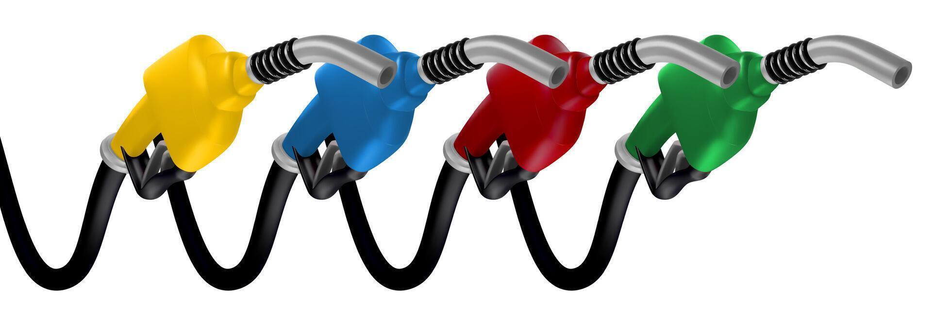 Set of fuel pump nozzle. petrol pistol with handle hose diesel oil company economy Gradient Mesh vector