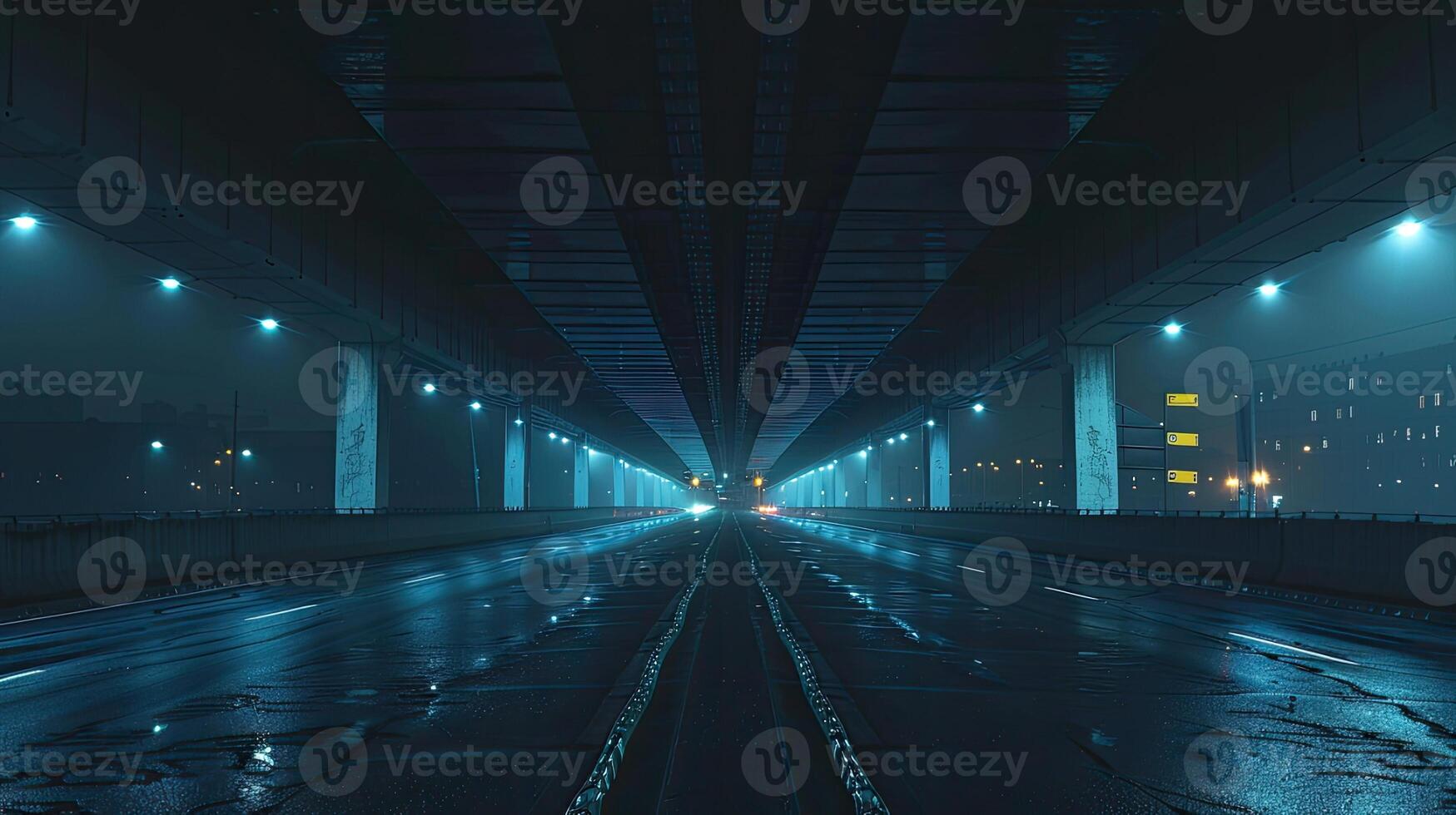 A long tunnel with lights on the ceiling photo