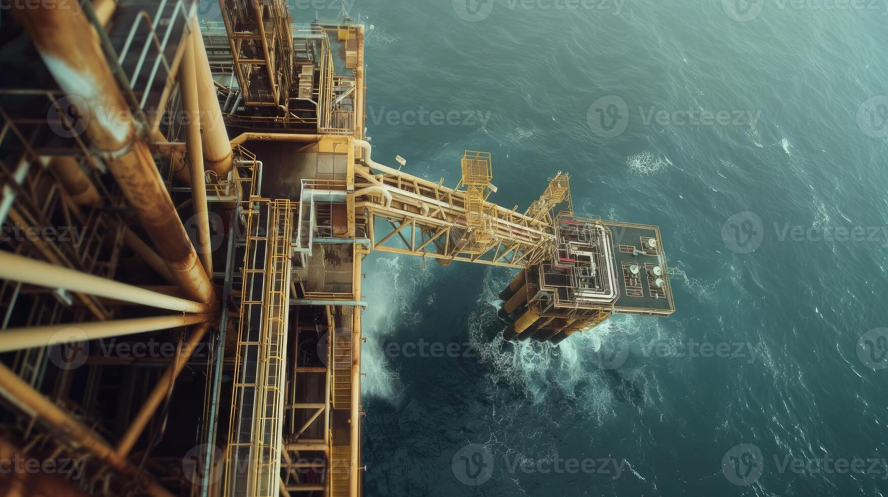 An oil rig in the ocean with a view from above photo