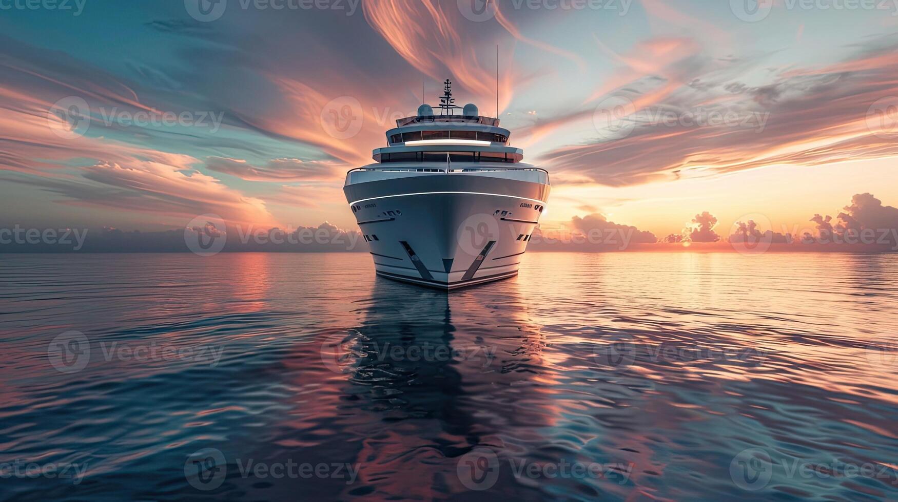 Luxury yacht at sunset in the ocean photo