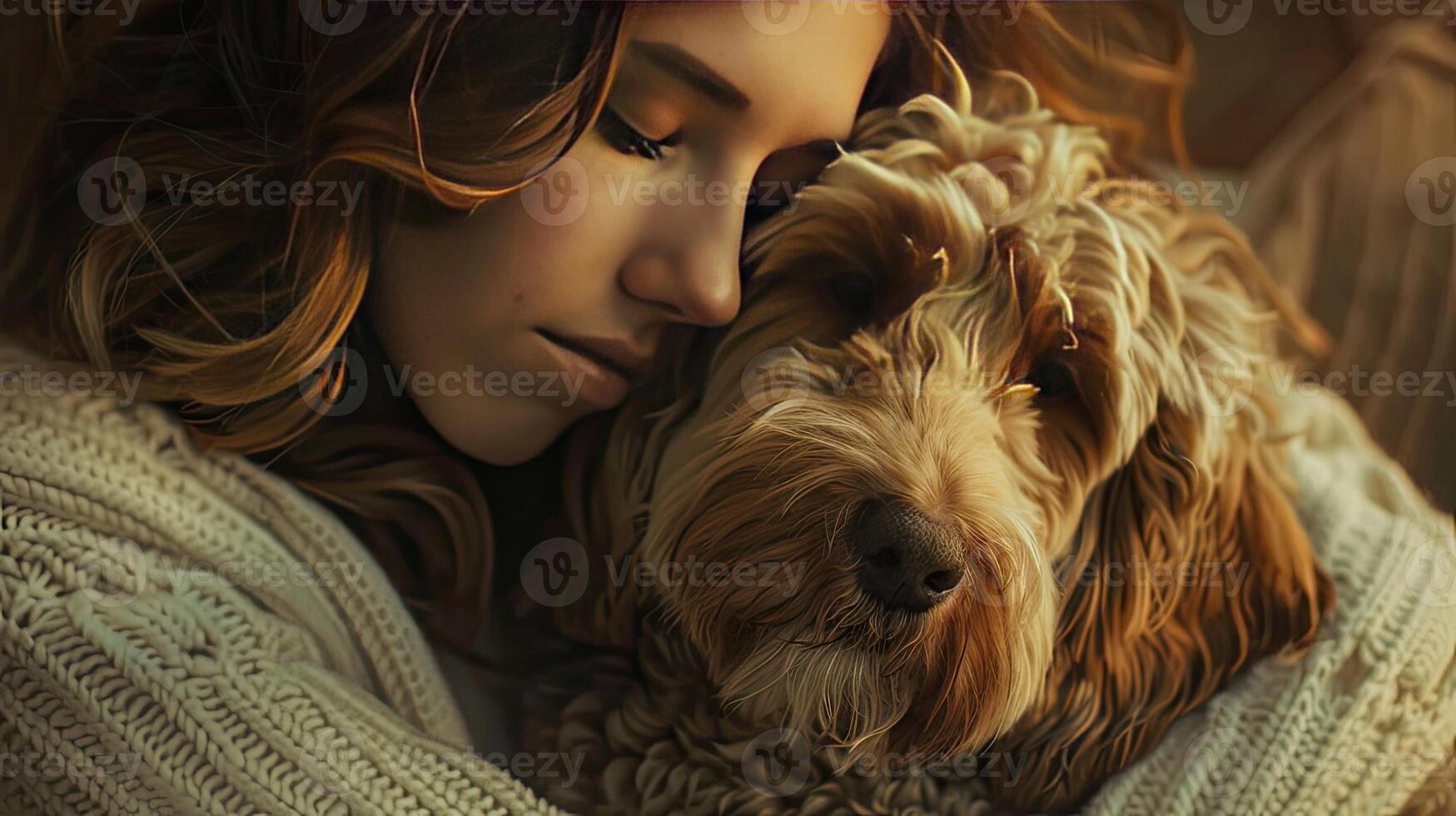 A woman is hugging a dog with the words, the best way to get over someone is photo