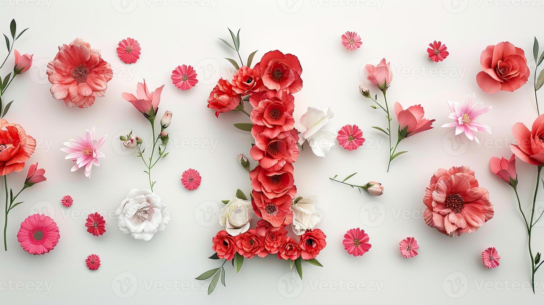 A number one made of flowers on a white background photo