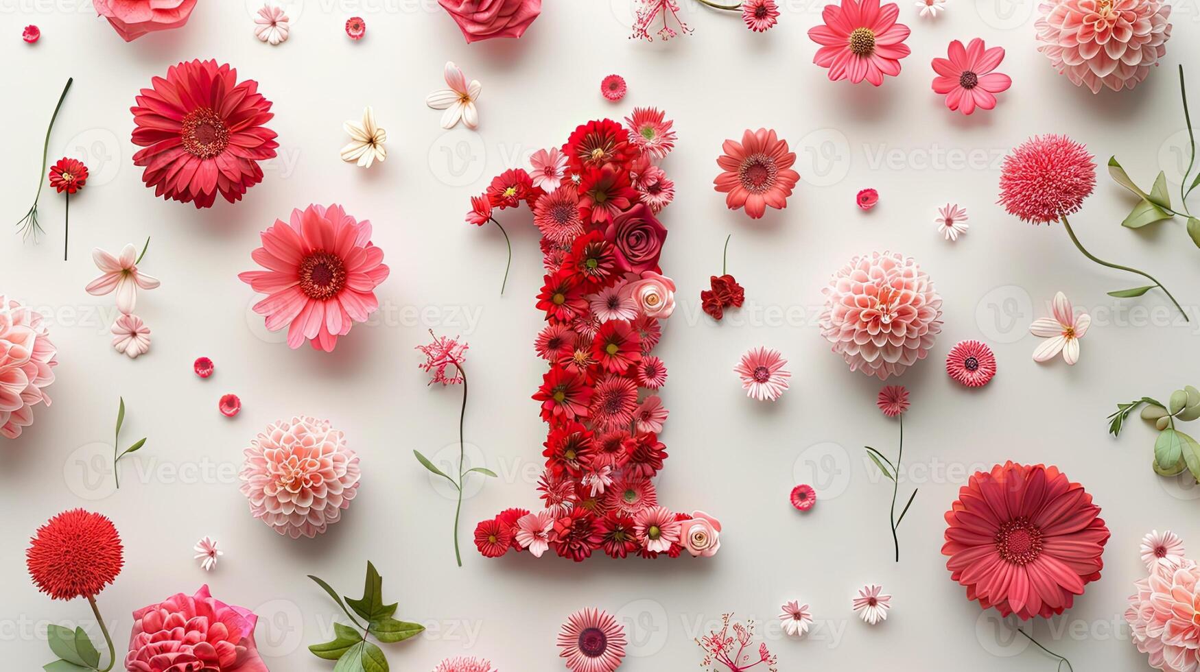 A number one is surrounded by flowers photo