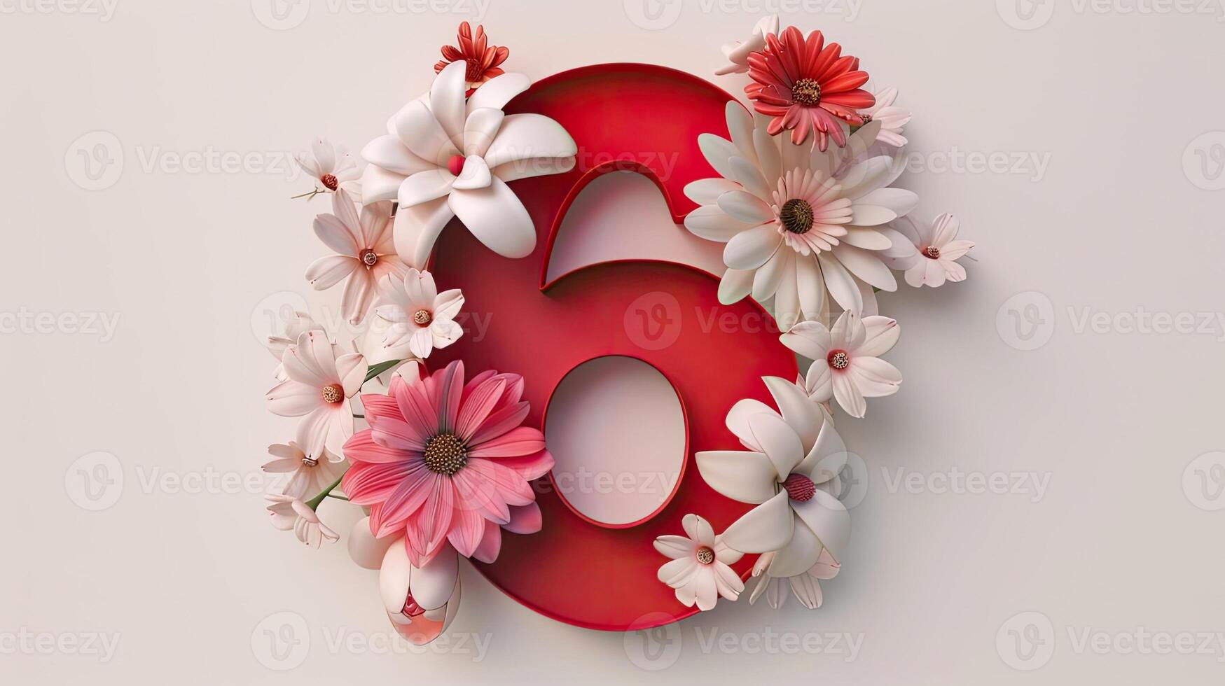 Number 6 with flowers on a white background photo