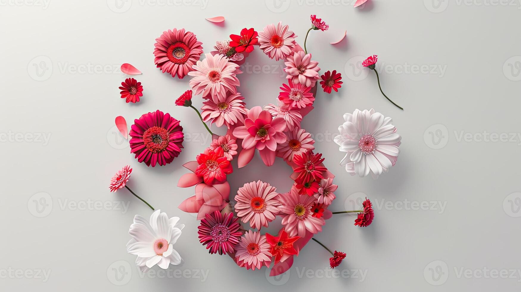The number eight is made up of pink flowers photo