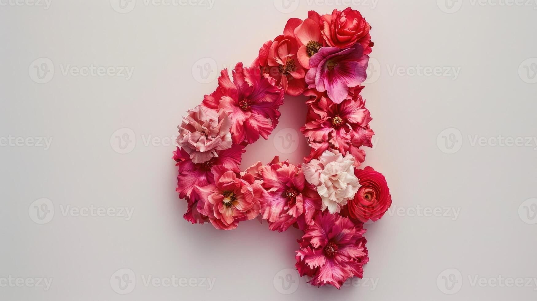 Number 4 made of flowers on white background photo
