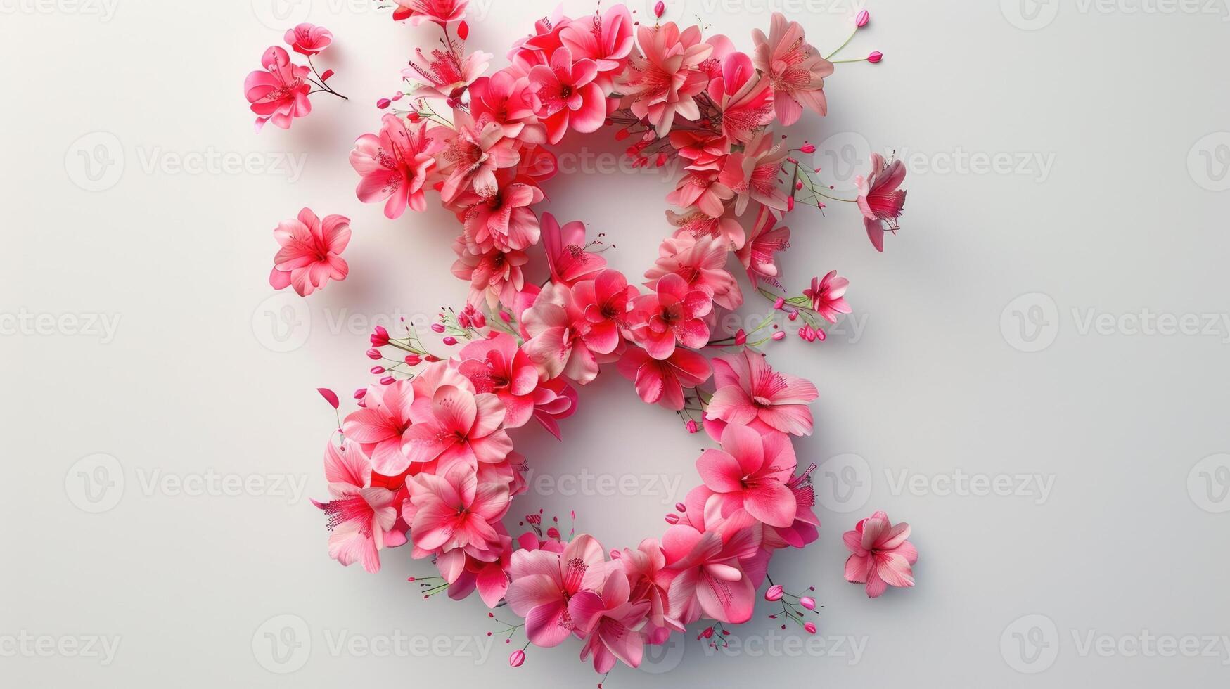 The number eight is made of pink flowers photo