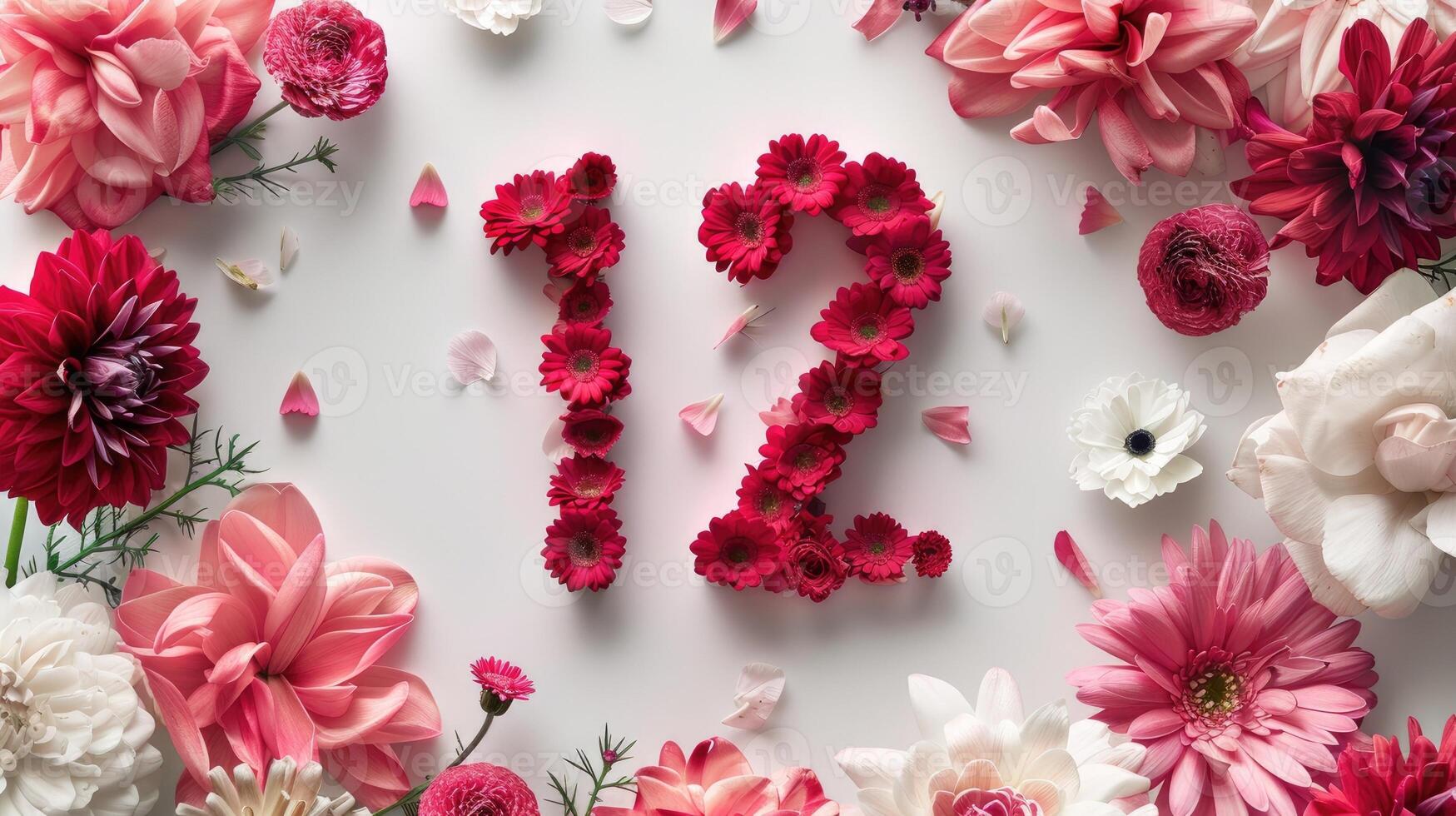 Flowers arranged in the shape of the number twelve photo