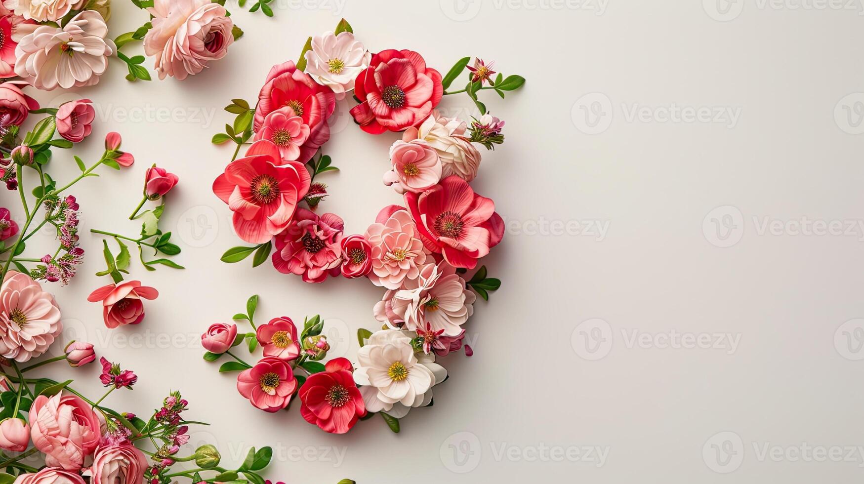 The number 9 is made of flowers on a white background photo