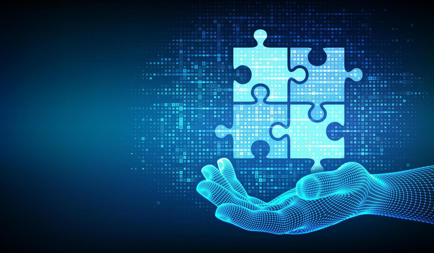 Teamwork icon made with currency symbols in hand. Business Partnership. Global financial cooperation. Puzzle Team elements. Dollar, euro, yen and pound icons. Background with currency signs. . vector