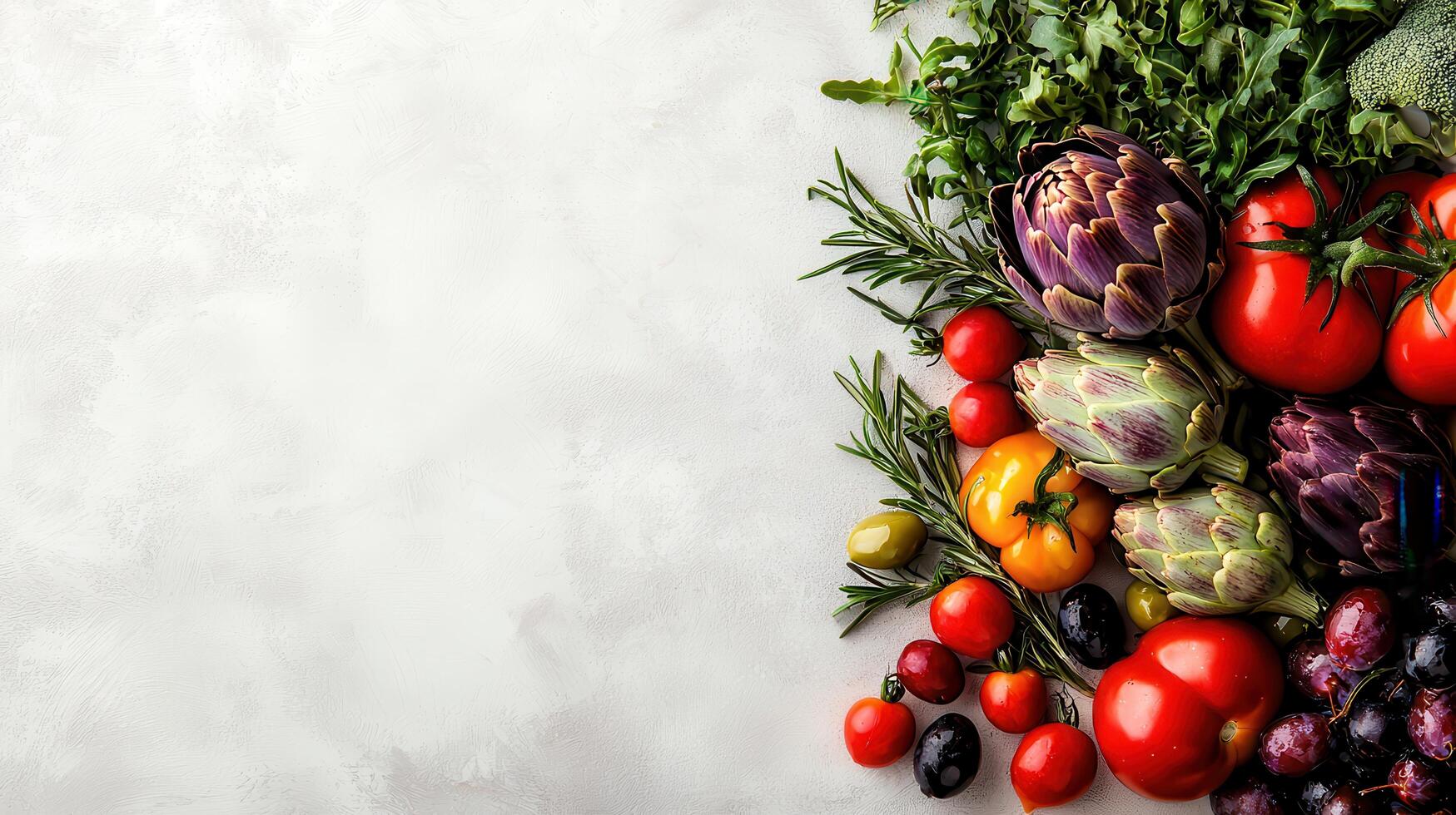Fresh Organic Vegetables and Herbs Border on Grey Background Culinary Photography photo