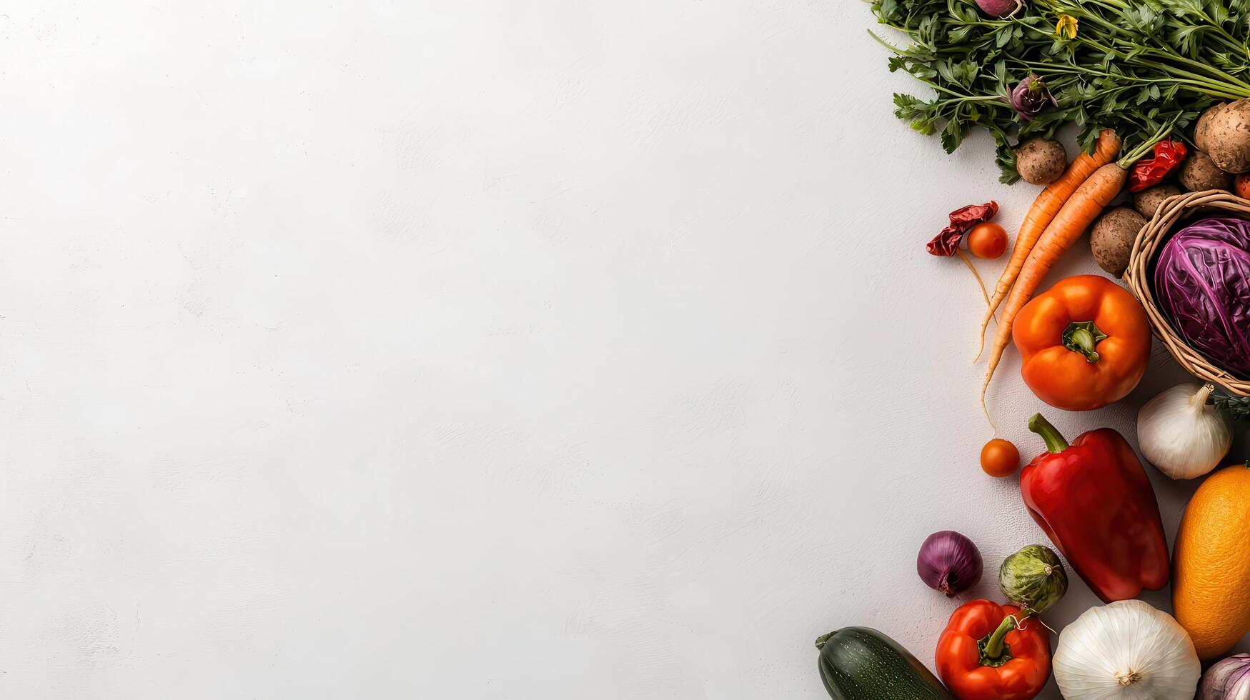 Vibrant Fresh Vegetables and Herbs on White Background Healthy Food Photography photo