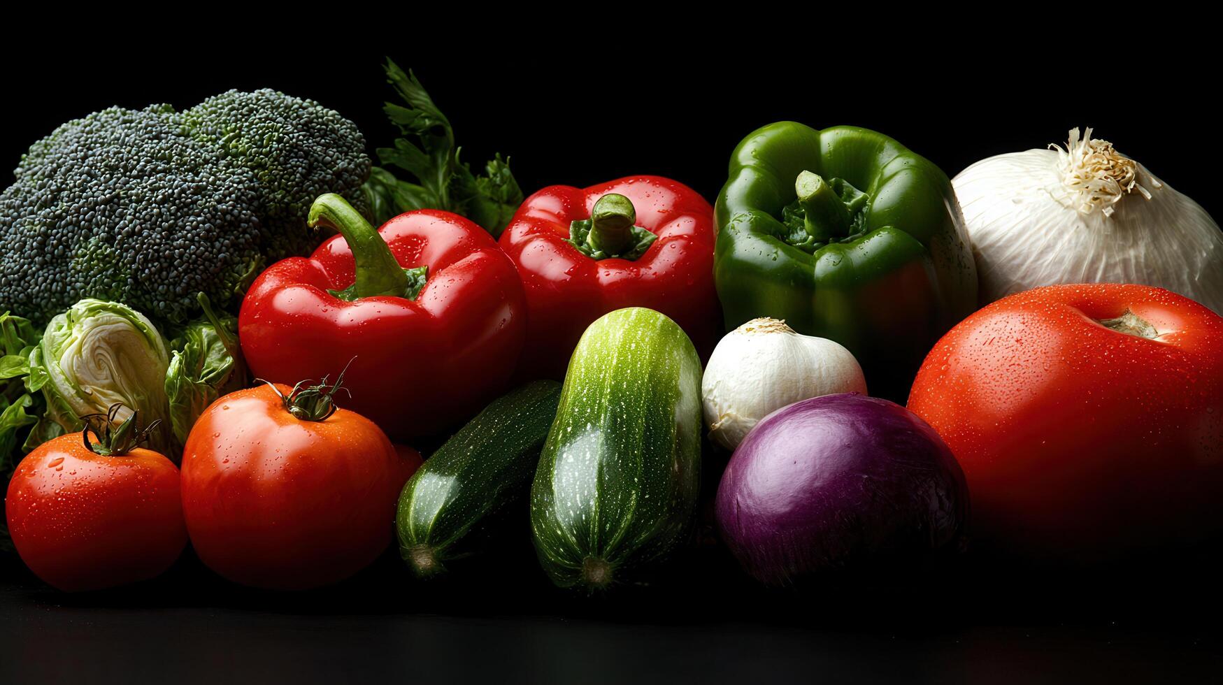 Fresh Vibrant Vegetables Colorful Tomatoes Peppers and Broccoli for Healthy Eating photo