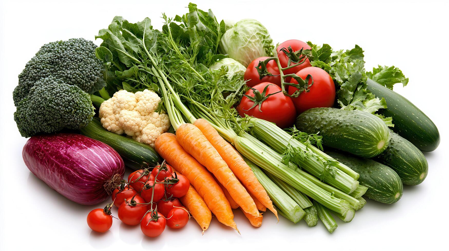 Fresh Organic Vegetables Assortment Colorful Broccoli Carrots Cucumbers Tomatoes and More photo