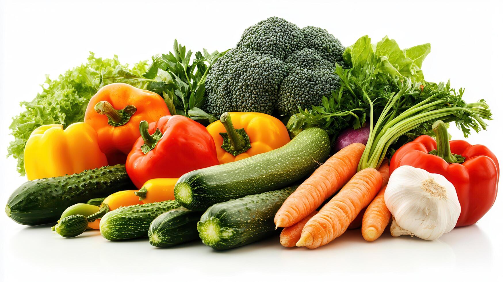 Fresh Colorful Vegetables Assortment Broccoli Peppers Cucumbers and Carrots Healthy Eating Concept photo