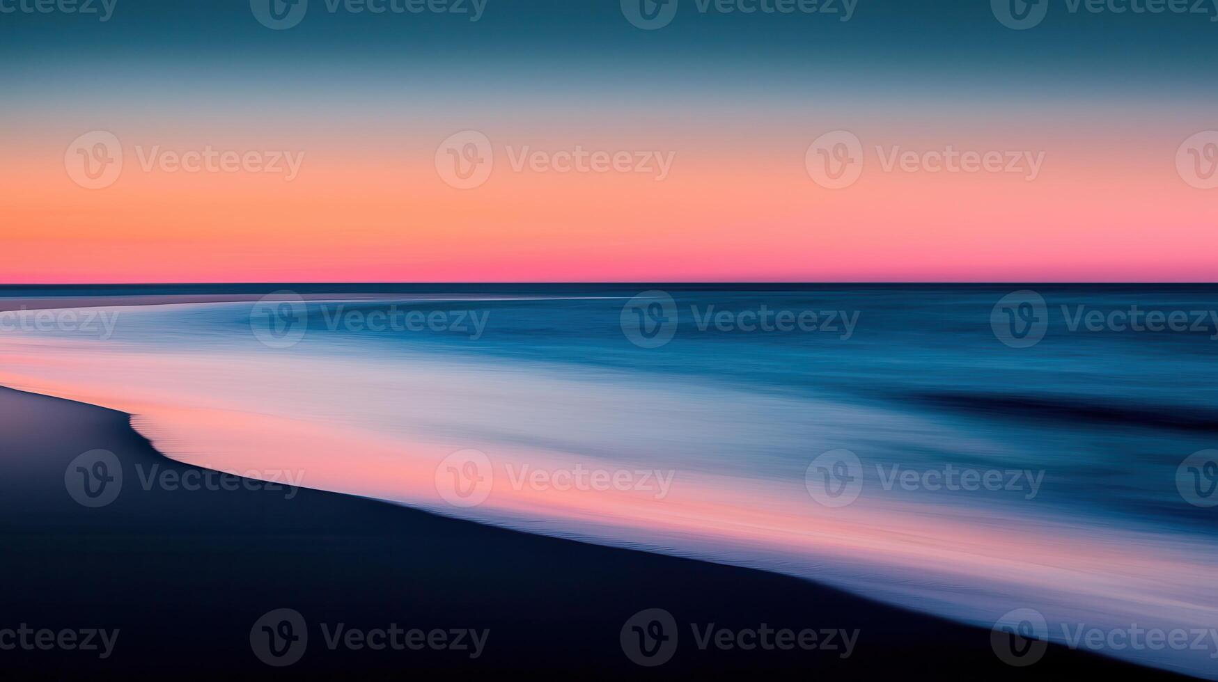 Serene Sunset Beachscape Peaceful Ocean Waves at Dusk Tranquil Coastal Scene photo