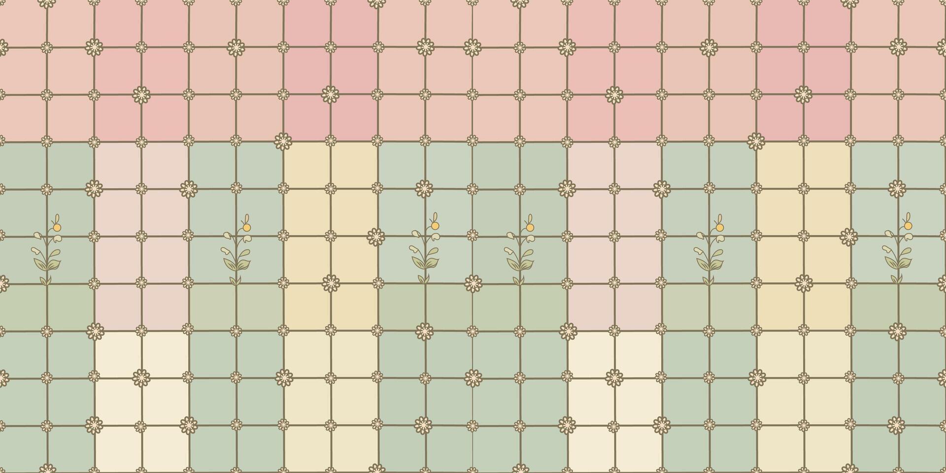 Cute Vintage Grid Pattern in Soft Pastel Tones in a Seamless Pattern vector