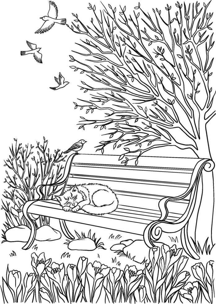 Coloring page with cat vector