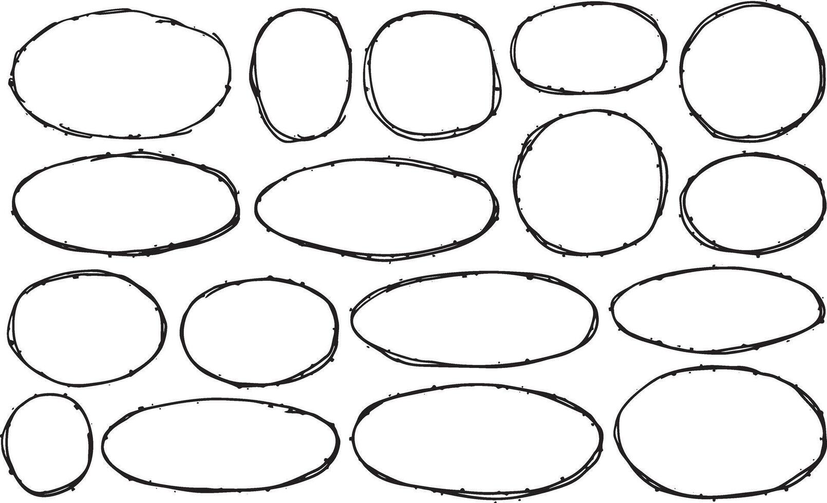 Border frame drawing. Set of pencil drawn grunge illustration. Scribble oval brush sketch. Black circle line marker scratch element vector