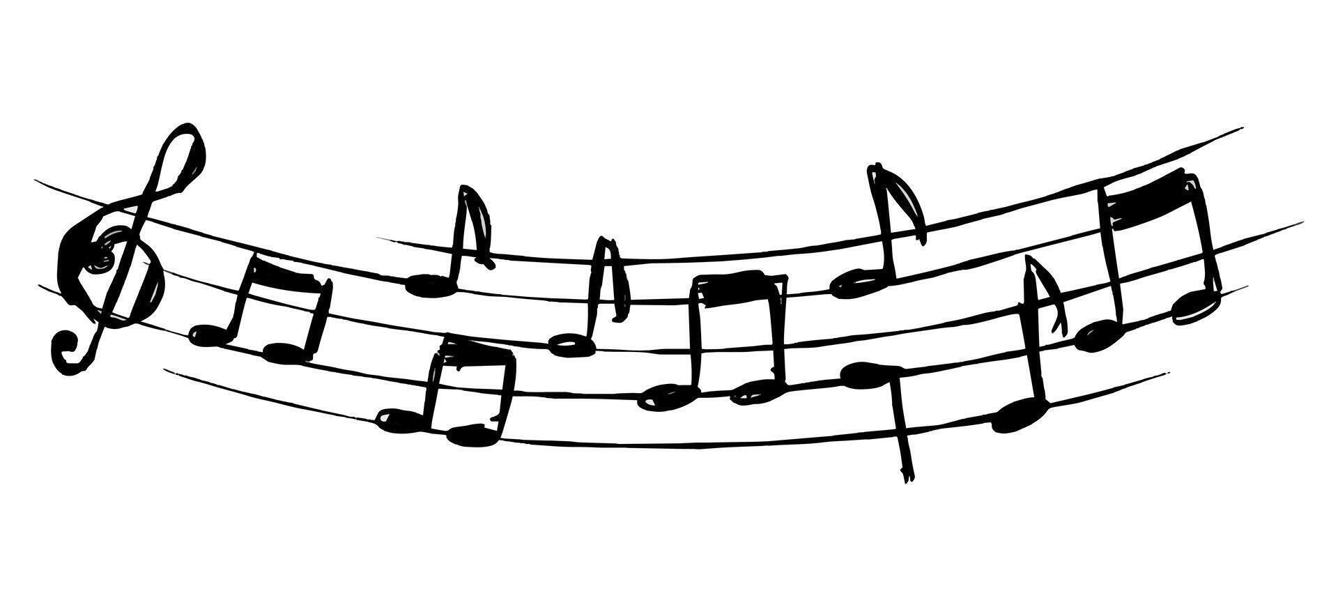 Music note. Simple sheet drawing. Black and white doodle melody tone and music key. Musical sketch design. Creative retro musical song vector