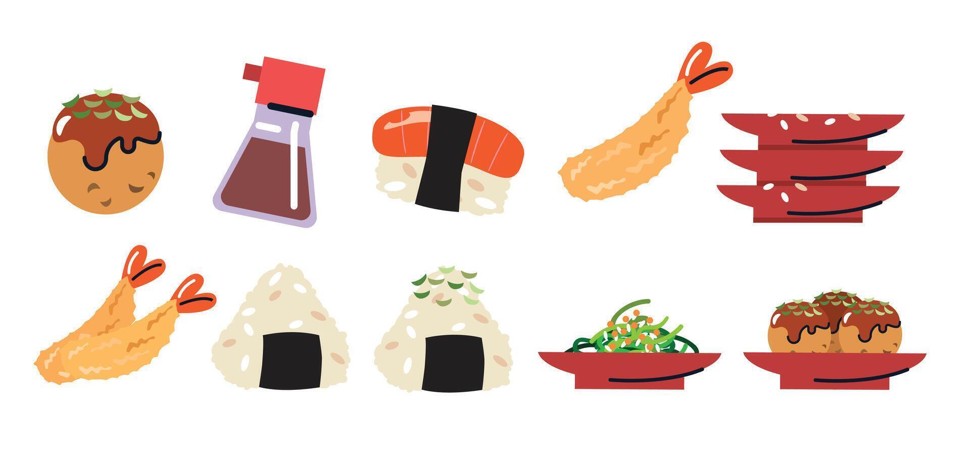 Flat Design Japanese Cuisine Elements vector