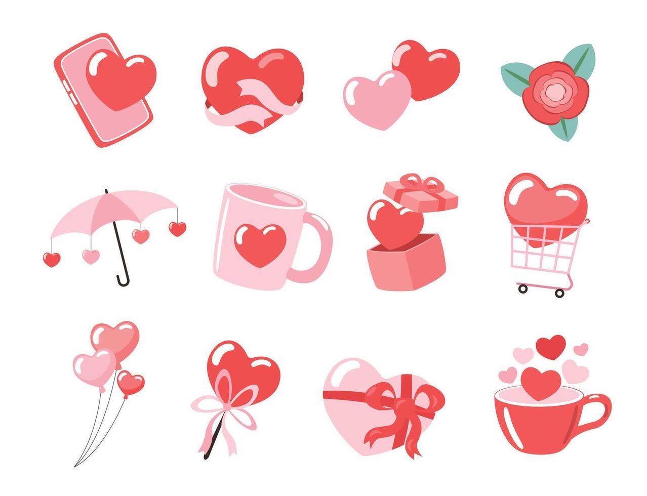 Romantic Heart and Gift set vector