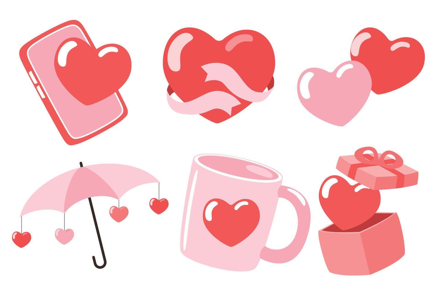 Romantic Heart and Gift set illustration vector