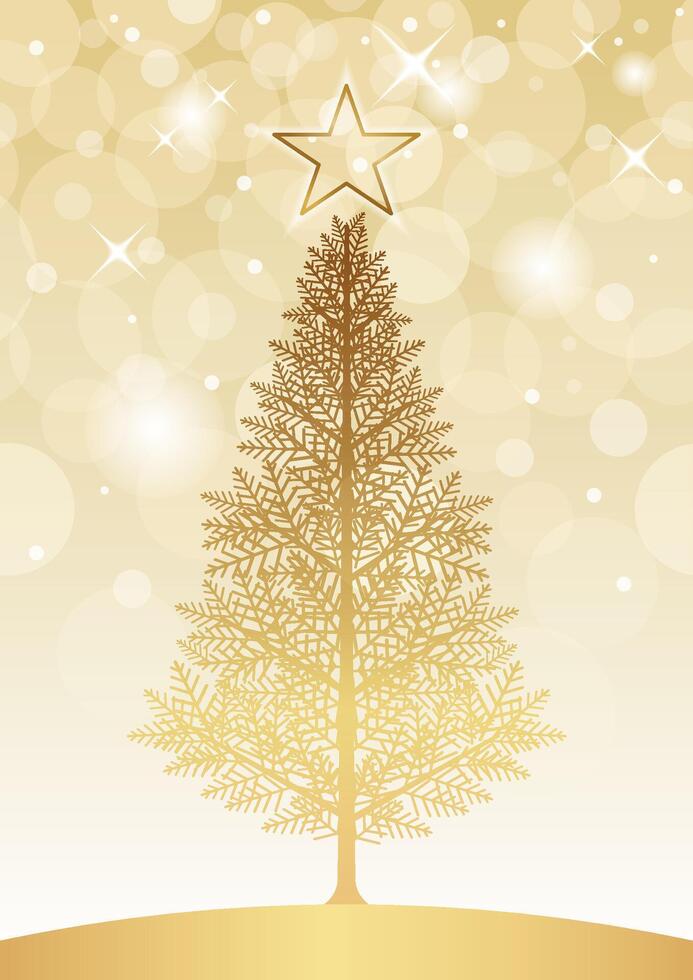 Golden Christmas Tree Illustration With Seamless Abstract Background. Horizontally Repeatable. vector