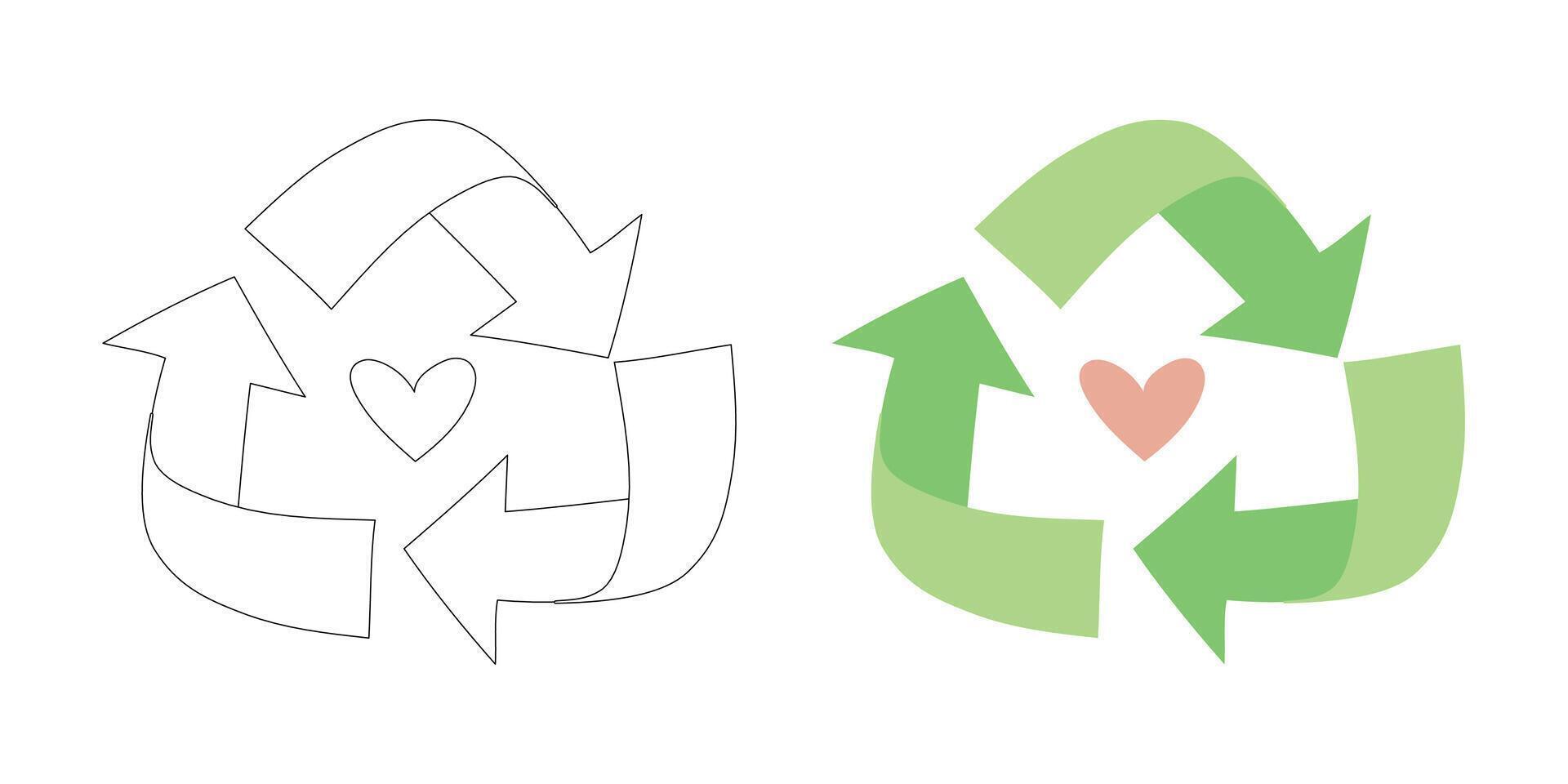Green recycle icon with arrows and heart symbol representing sustainability, eco responsibility, and environmental awareness in modern climate visuals vector