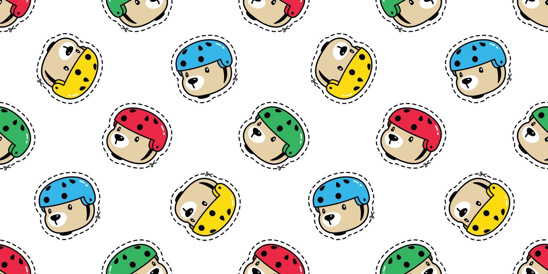 bear seamless pattern polar bear helmet skateboard extreme sport teddy face cutting sticker dash line cartoon doodle tile background gift wrapping paper repeat wallpaper scarf isolated illustra vector