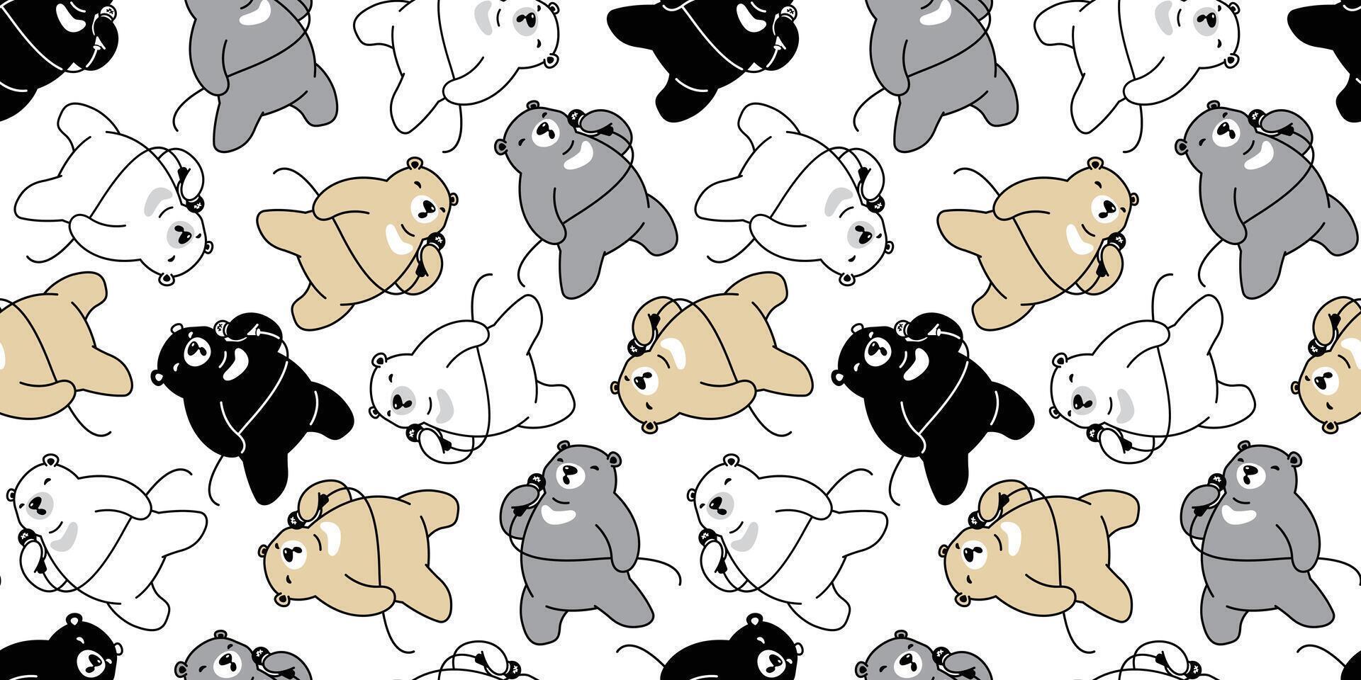 bear seamless pattern polar bear singing song music microphone teddy cartoon doodle gift wrapping paper tile background repeat wallpaper scarf isolated illustration design vector