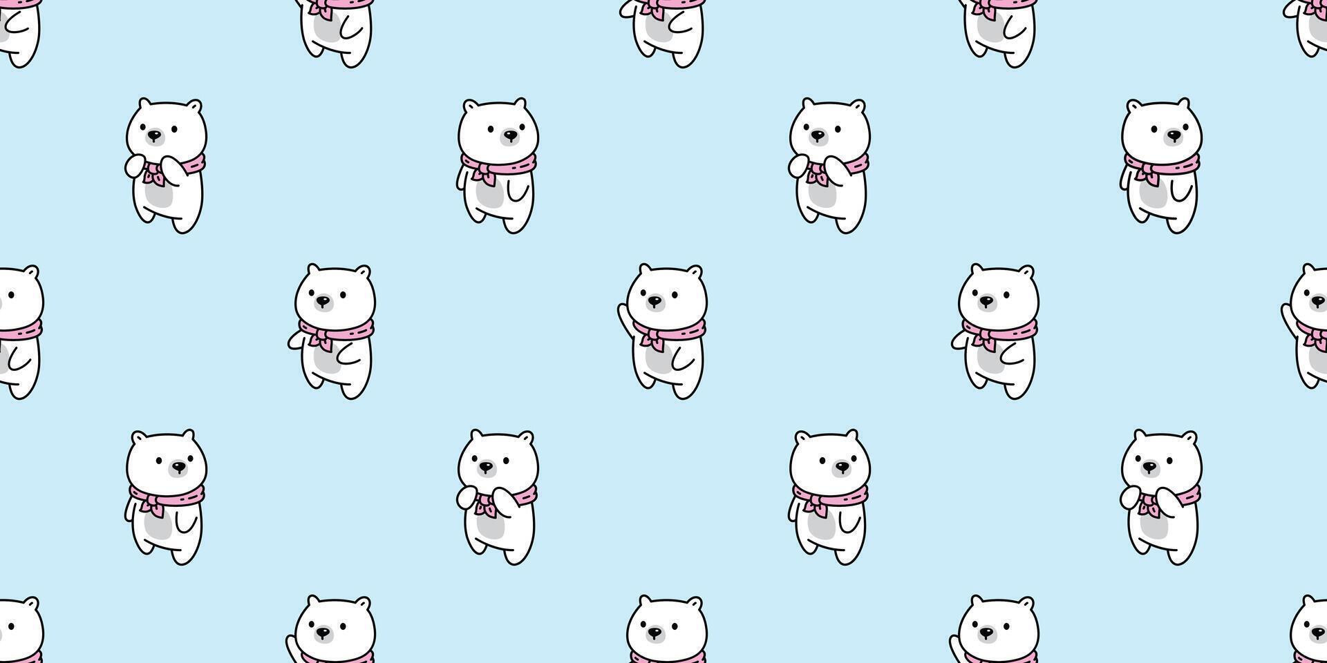 bear seamless pattern polar bear pink scarf teddy doll cartoon doodle gift wrapping paper tile background repeat wallpaper scarf isolated illustration design vector