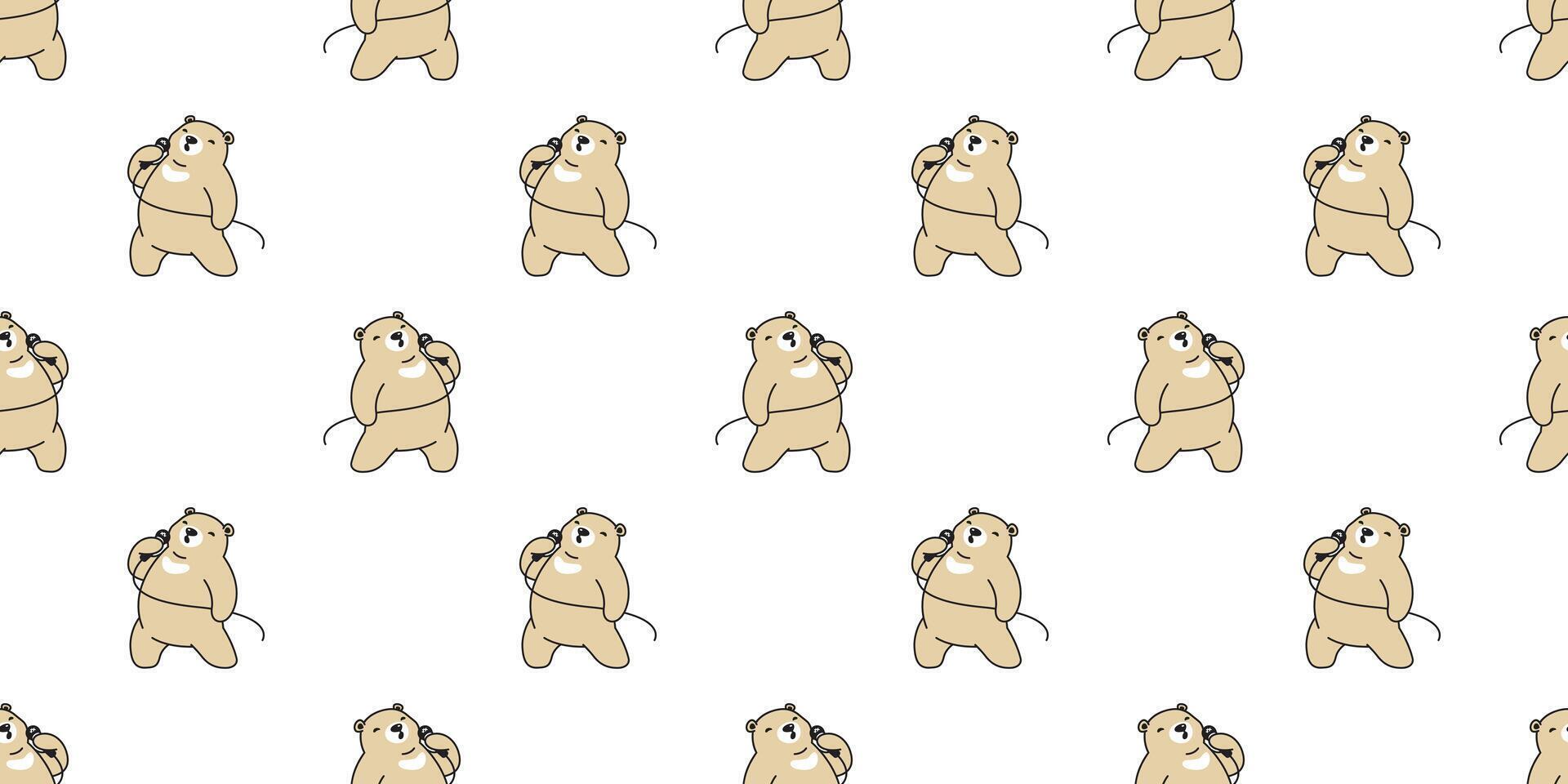 bear seamless pattern polar bear singing song music microphone teddy cartoon doodle tile background gift wrapping paper repeat wallpaper scarf isolated illustration design vector