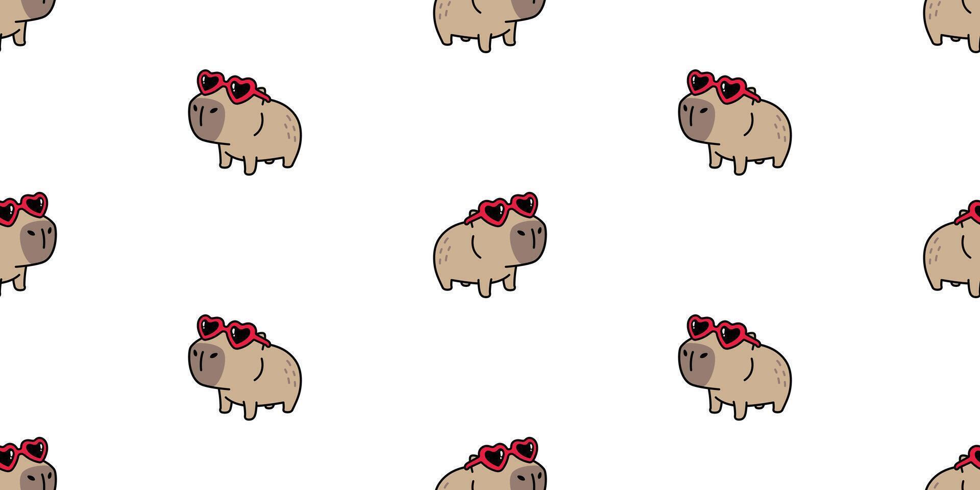 capybara seamless pattern sunglasses heart fancy valentine pet cartoon doodle south america animal tile background repeat gift wrapping paper wallpaper illustration design vector