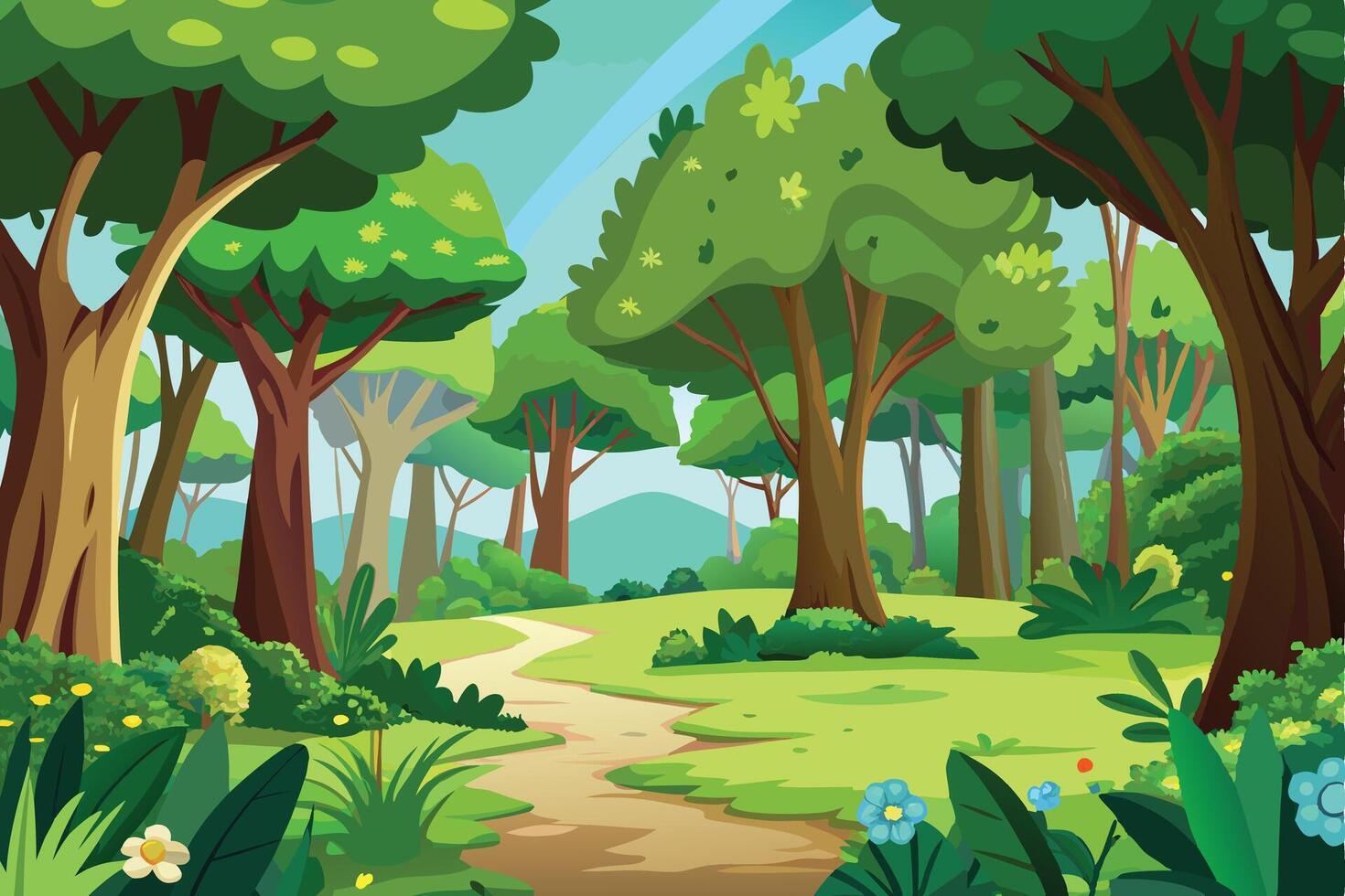 A picture of a forest with trees and a field vector