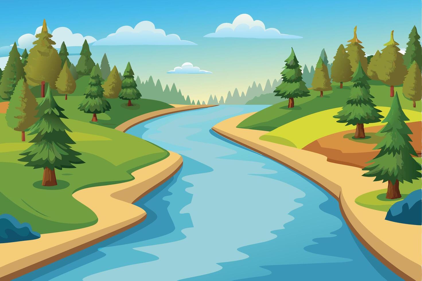 A River Winding Through a Mountainous Landscape vector