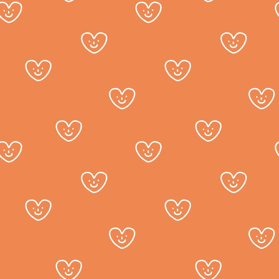seamless minimal smile line heart repeat pattern in orange background vector