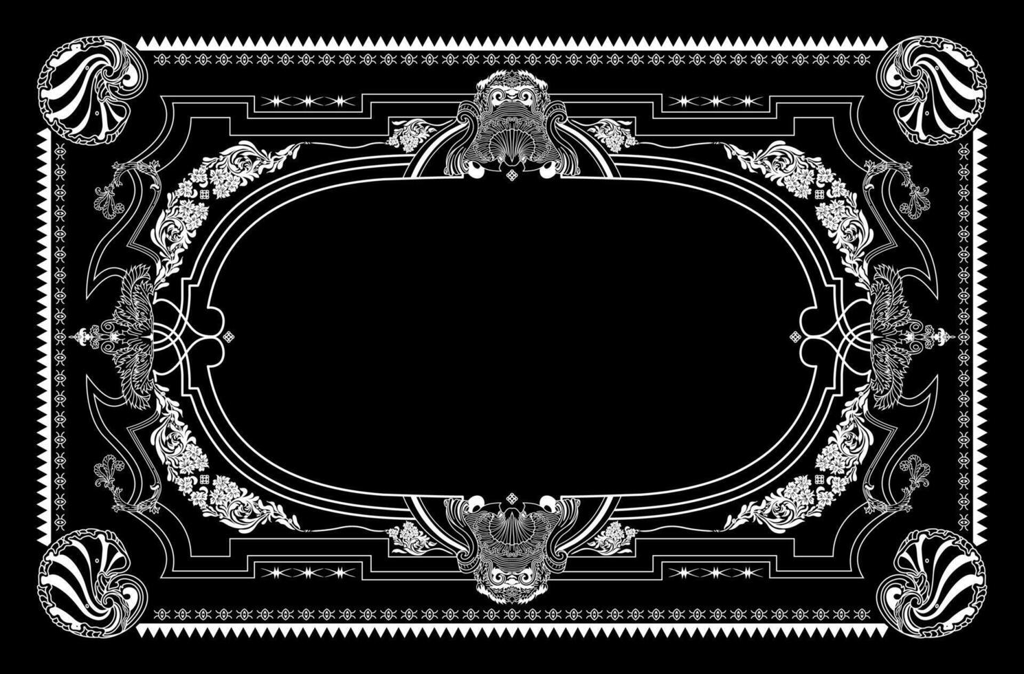 Ornate Gothic pattern, Damask rug, Frame Swirl, natural motifs vines, floral, abstract art design. For decor, carpet, mats, textile black and white pattern design. vector