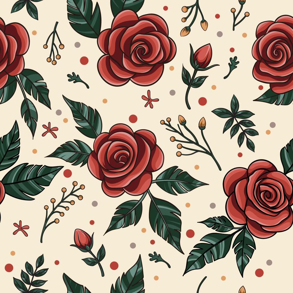 hand drawn retro rose flower seamless pattern vector