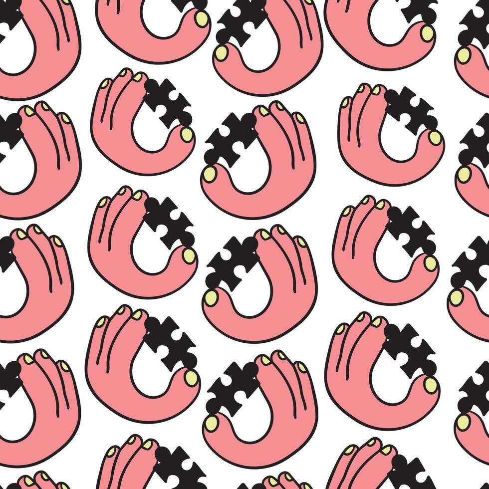 seamless pattern with puzzle in hand vector
