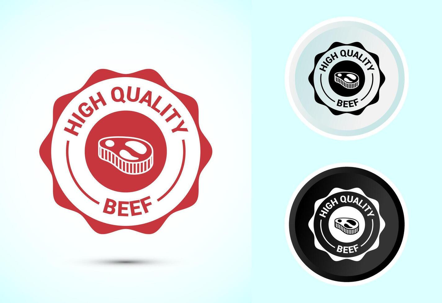 High quality beef icon, High quality beef meat badge, Fresh meat label, Color black and white vector