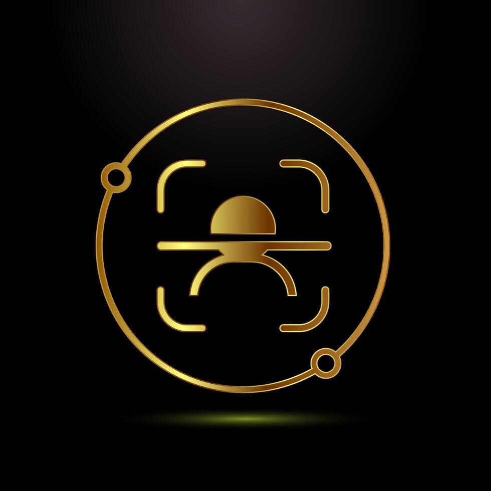 Face recognition icon design, Face scanning sign, biometric icon in gold color style vector