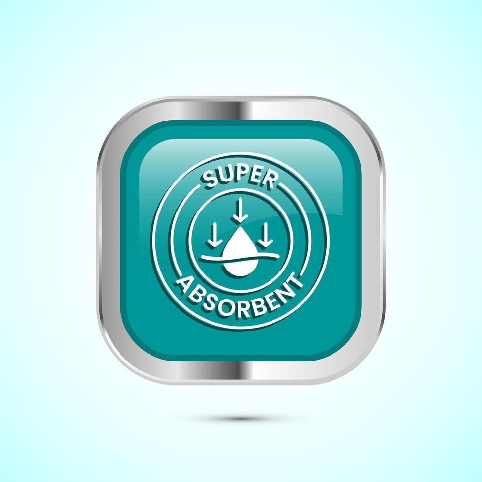 Water absorbent icon design illustration, Water drop absorb sign, symbol, Teal color square button design vector