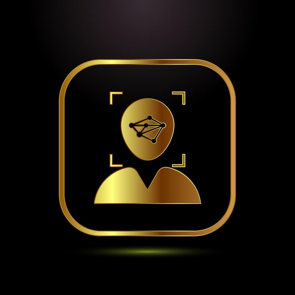 Face recognition icon design, Face scanning sign in gold color style vector