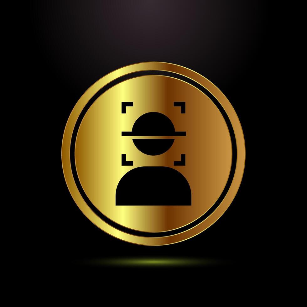 Face recognition icon design illustration, Face scanning sign in gold color style vector