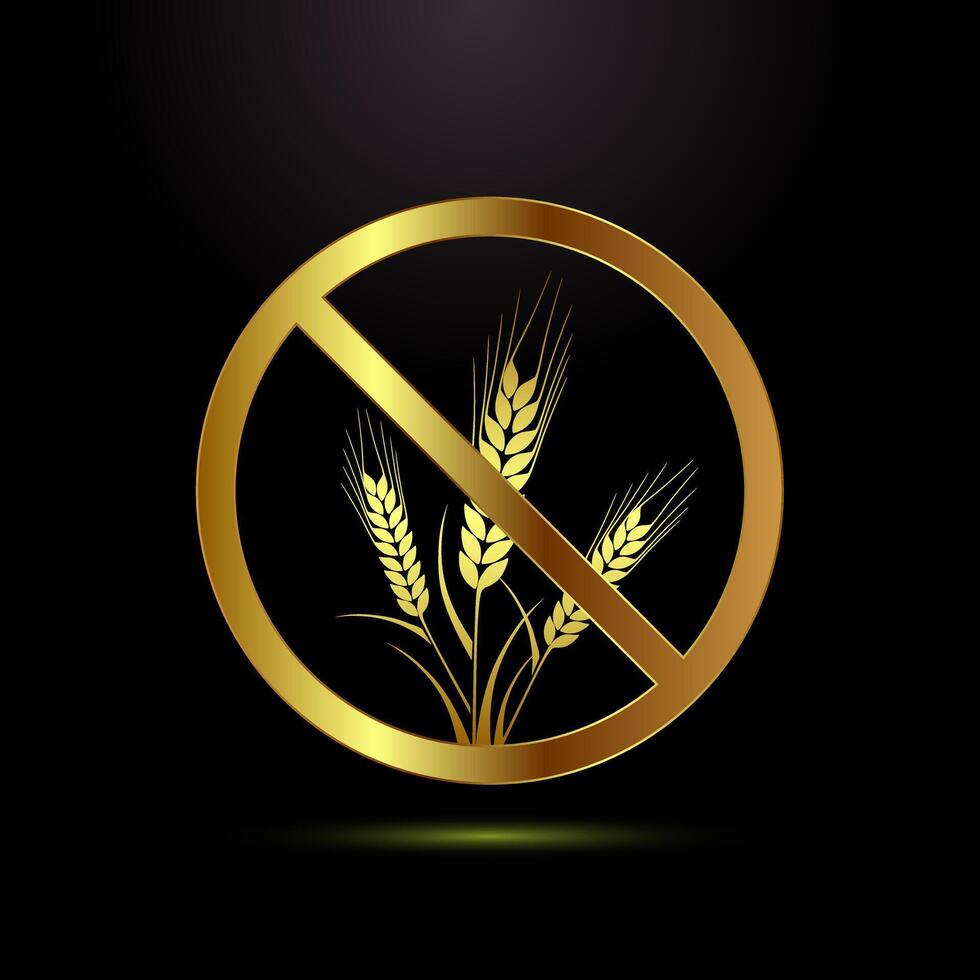 Gluten free icon illustration, Non gluten food sign symbol in gold color style vector