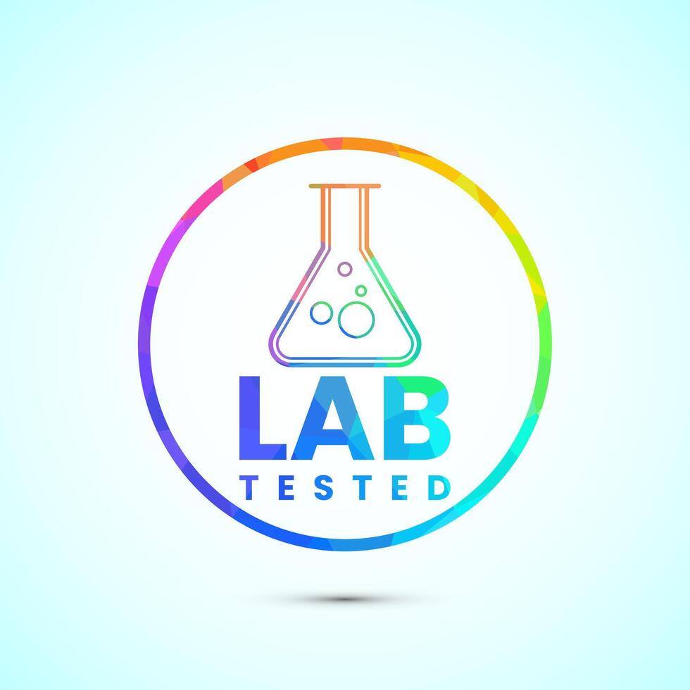 Lab tested icon design. Laboratory testing product quality certificate symbol, low poly style vector