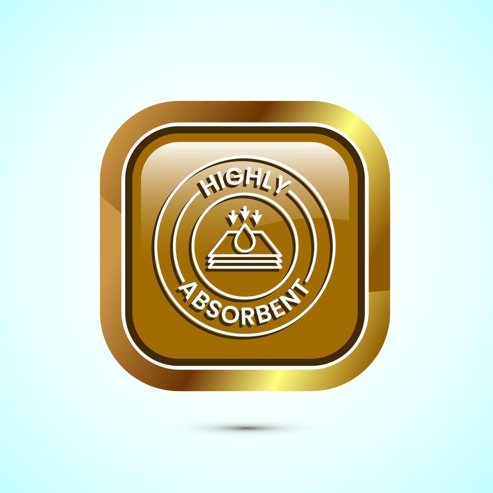 Water absorbent icon design illustration, Water drop absorb sign, symbol, Gold color square button design vector